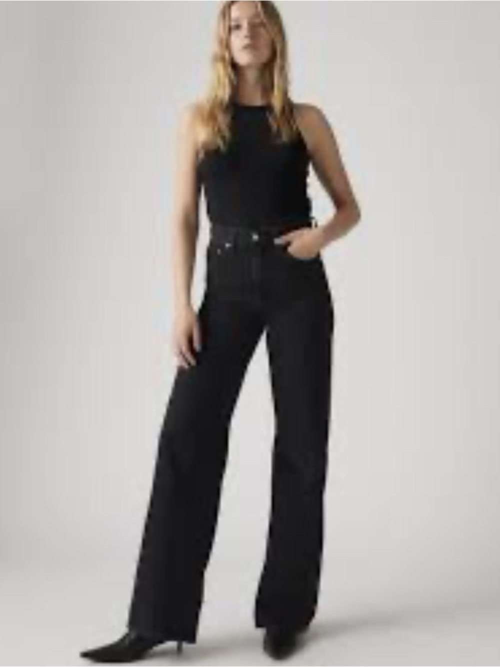 Levi's Black premium ribcage Big E Wide Leg Jeans
